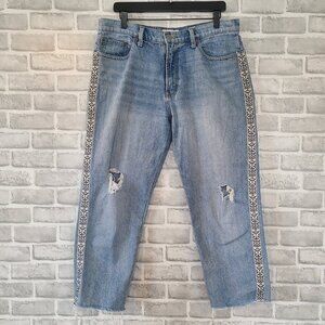 Lucky Brand Relaxed Taper Capri Crop Jeans Embellished Stripe 12 Denim Beach